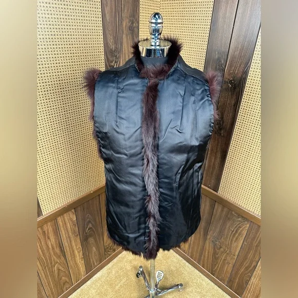 BEAUTIFUL VINTAGE DARK BROWN ALMOST BLACK FOX FUR VEST JACKET COAT LARGE - Picture 7 of 10